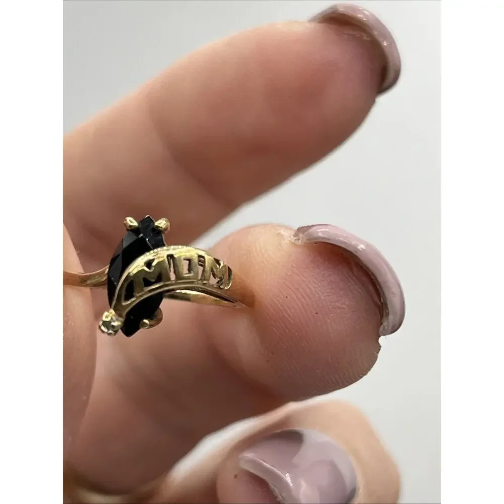 10K Yellow Gold Mom Ring Tourmaline Diamond Size 4.5 Mom Appreciation Gift Teste
